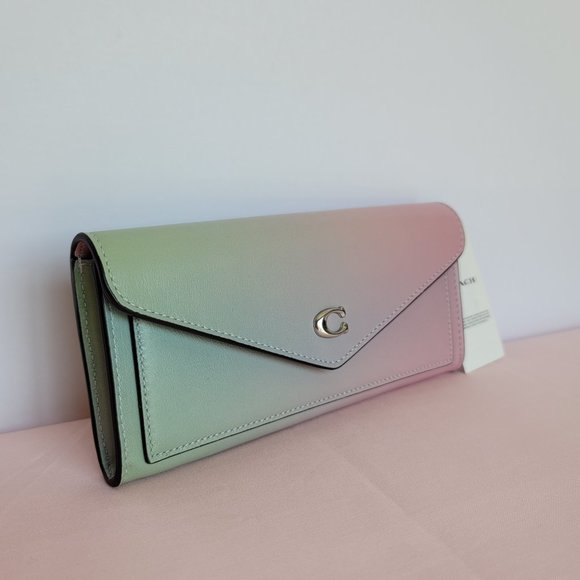 COACH Wyn Envelope Ombre Soft Smooth Leather Wallet- Pale Pistachio Multi - Picture 4 of 16